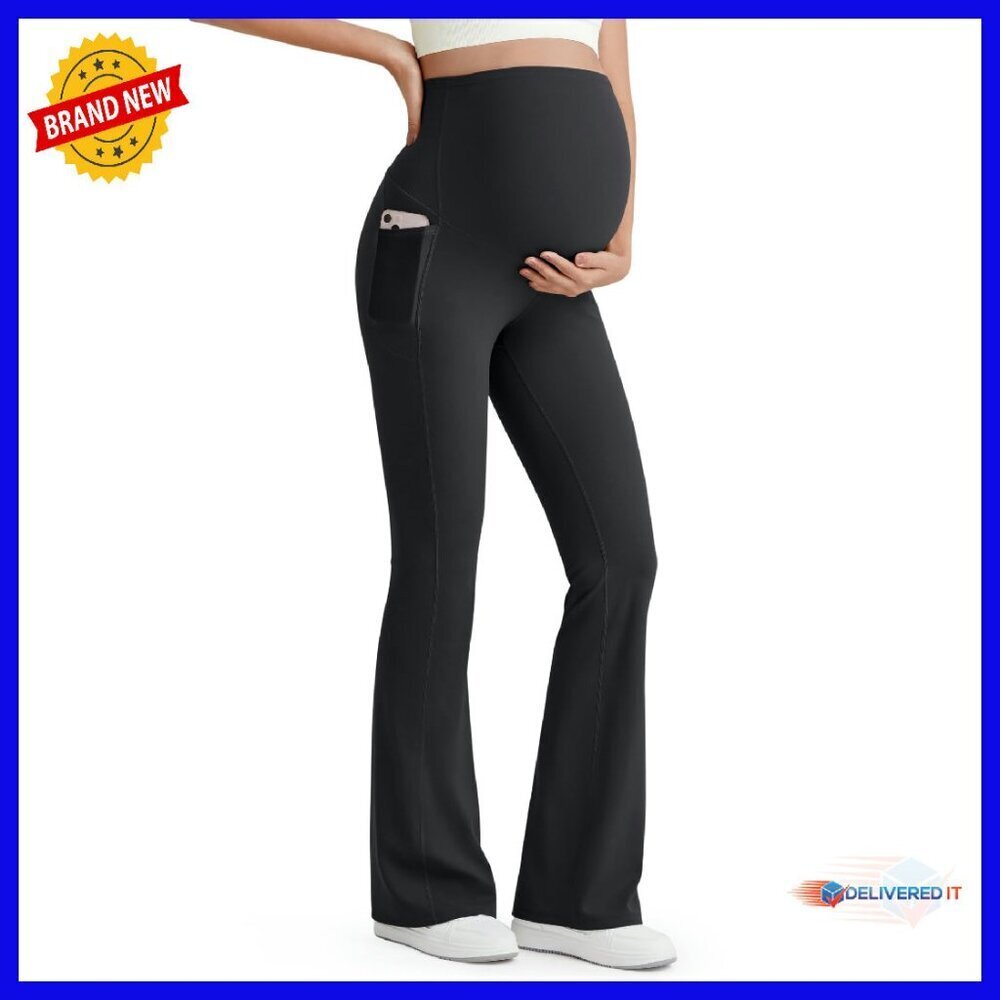 Maternity Flare Leggings Yoga Pants BareFeel Fabric Side Pockets